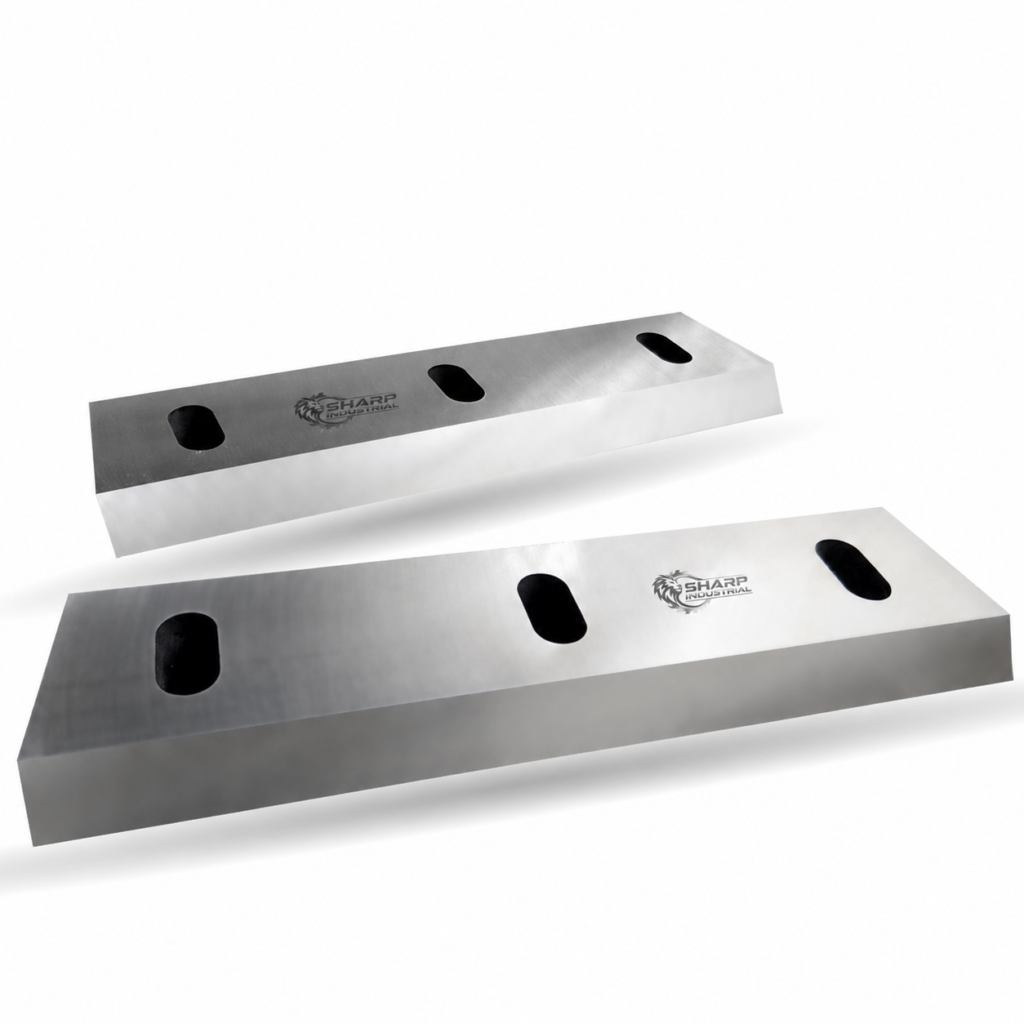Cuchillas Silmisa con tres ranuras por pieza y pequeños logotipos Sharp Industrial grabados entre las ranuras