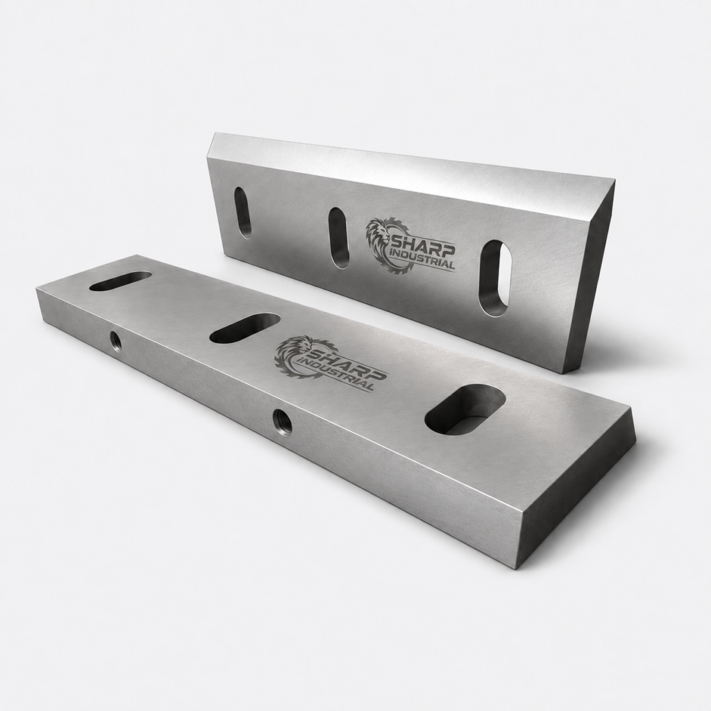 Cuchillas de granulador Palbase y Plasmaq con logotipo completo Sharp Industrial grabado a láser