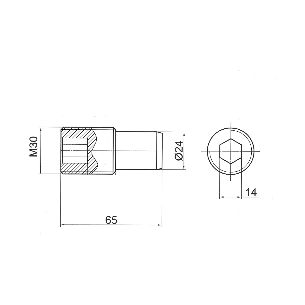 65×M30 mm · Tornillo especial compatible con Previero MU 812 – Sharp Industrial